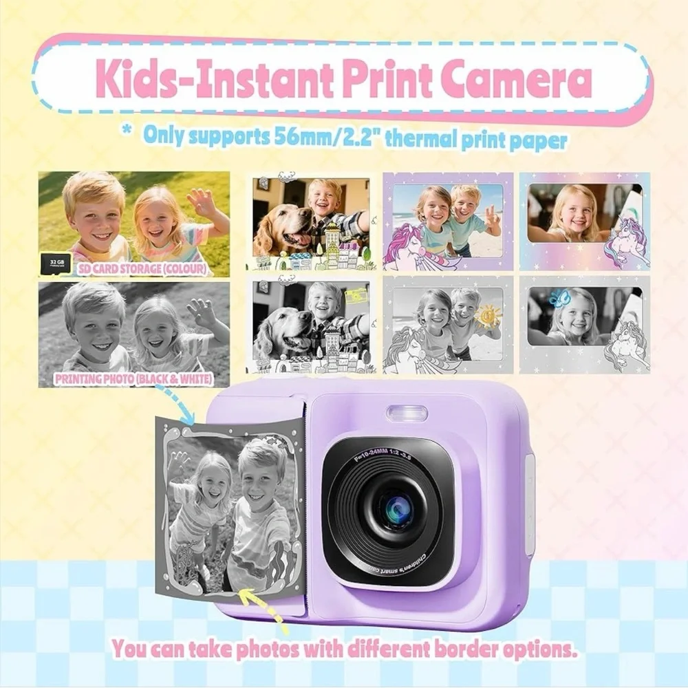 Purple Instant Print Camera for Kids Christmas gifts